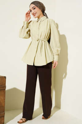 Balon Kol İp Detaylı Tunik Adaçayı - Tunik