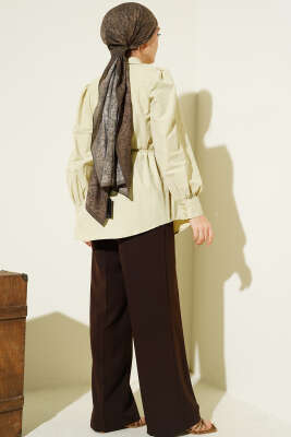 Balon Kol İp Detaylı Tunik Adaçayı - Tunik