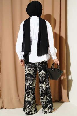 Balon Kol İp Detaylı Tunik Beyaz - Tunik