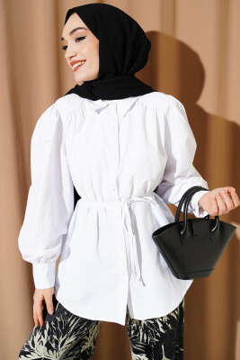 Balon Kol İp Detaylı Tunik Beyaz - SAS