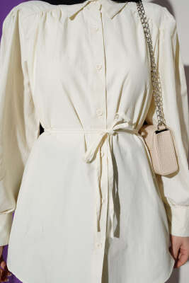 Balon Kol İp Detaylı Tunik Ekru - Tunik