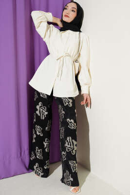 Balon Kol İp Detaylı Tunik Ekru - Tunik