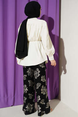 Balon Kol İp Detaylı Tunik Ekru - Tunik