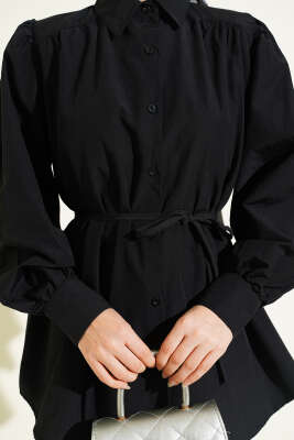 Balon Kol İp Detaylı Tunik Siyah - Tunik