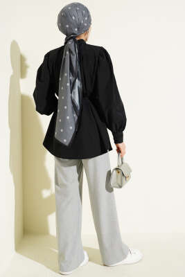 Balon Kol İp Detaylı Tunik Siyah - Tunik