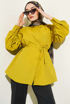 Balon Kol İp Detaylı Tunik Yağ Yeşili - SAS