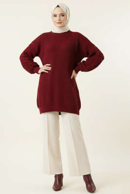 Balon Kol Kabartmalı Triko Tunik Bordo - 300-500 TL Ürünler