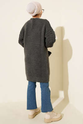 Balon Kol Kabartmalı Triko Tunik Füme - Tunik