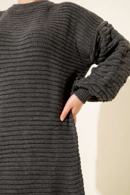 Balon Kol Kabartmalı Triko Tunik Füme - Tunik