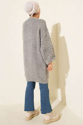 Balon Kol Kabartmalı Triko Tunik Gri - Tunik