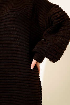 Balon Kol Kabartmalı Triko Tunik Kestane - Tunik