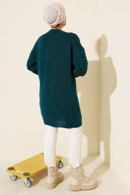 Balon Kol Kabartmalı Triko Tunik Petrol - Tunik