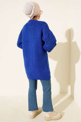 Balon Kol Kabartmalı Triko Tunik Saks - Tunik