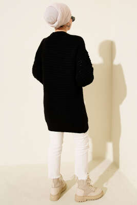 Balon Kol Kabartmalı Triko Tunik Siyah - Tunik