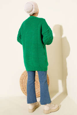 Balon Kol Kabartmalı Triko Tunik Yeşil - Tunik