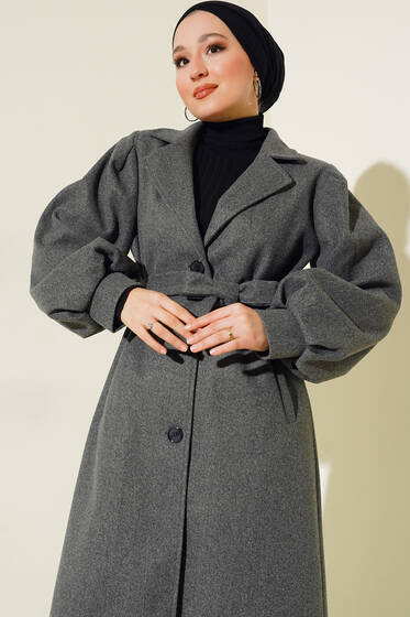 Balon Kol Kaşe Düğmeli Kaban Füme - Kaban