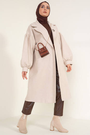 Balon Kol Kaşe Kaban Bej - Kaban