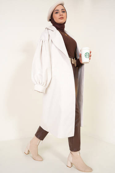 Balon Kol Kaşe Kaban Ekru - Kaban