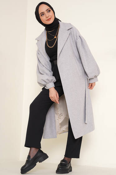 Balon Kol Kaşe Kaban Gri - Kaban