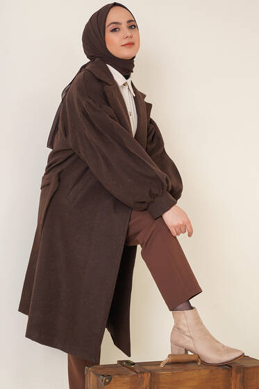 Balon Kol Kaşe Kaban Kahve - Kaban