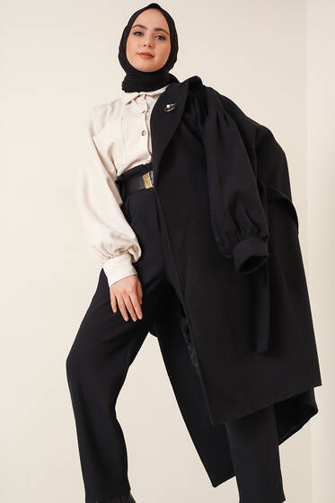 Balon Kol Kaşe Kaban Siyah - Kaban