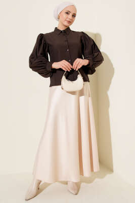 Balon Kol Kısa Gömlek Acı Kahve - Gömlek