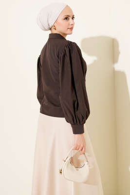 Balon Kol Kısa Gömlek Acı Kahve - Gömlek