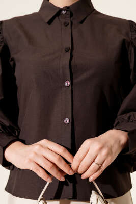 Balon Kol Kısa Gömlek Acı Kahve - Gömlek