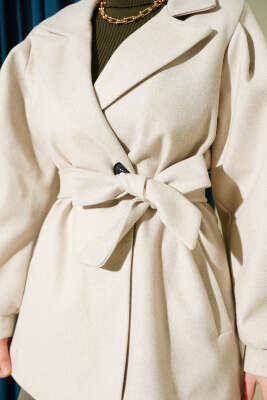 Balon Kol Kısa Kaşe Kaban Bej - Kaban