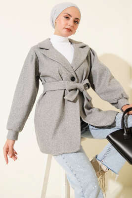 Balon Kol Kısa Kaşe Kaban Gri 