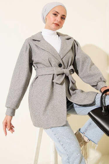 Balon Kol Kısa Kaşe Kaban Gri - Kaban