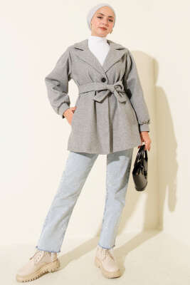 Balon Kol Kısa Kaşe Kaban Gri - Kaban