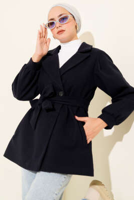 Balon Kol Kısa Kaşe Kaban Lacivert 