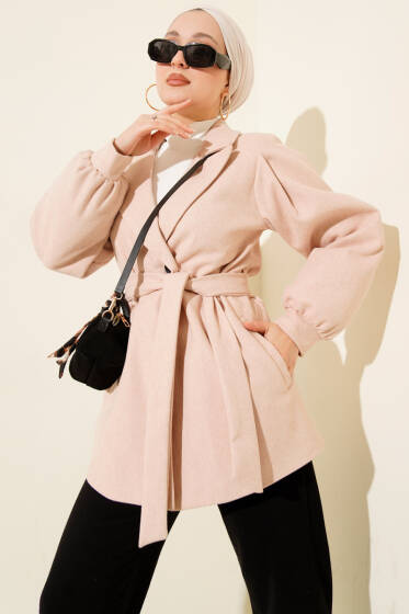 Balon Kol Kısa Kaşe Kaban Latte - Kaban