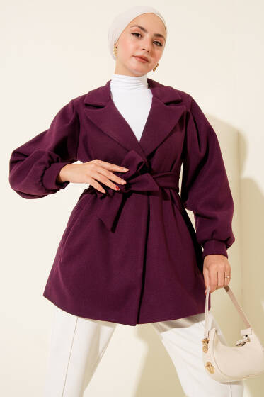 Balon Kol Kısa Kaşe Kaban Mor - Kaban