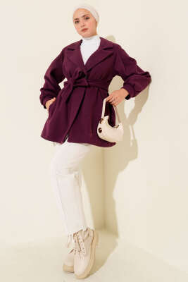 Balon Kol Kısa Kaşe Kaban Mor - Kaban