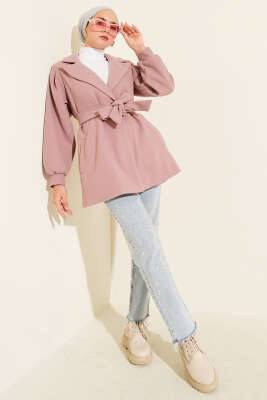 Balon Kol Kısa Kaşe Kaban Pudra - Kaban