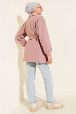 Balon Kol Kısa Kaşe Kaban Pudra - Kaban