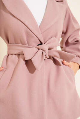 Balon Kol Kısa Kaşe Kaban Pudra - Kaban