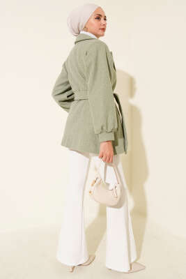 Balon Kol Kısa Kaşe Kaban Su Yeşili - Kaban