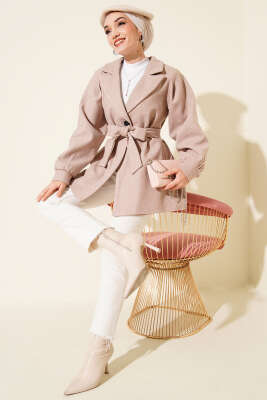 Balon Kol Kısa Kaşe Kaban Vizon - Kaban