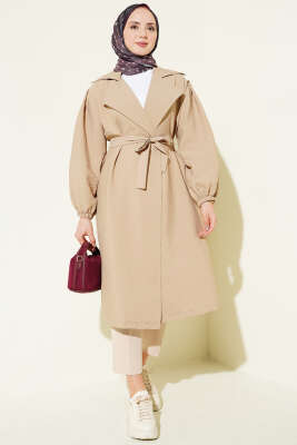 Balon Kol Kuşak Detaylı Kap Bej - FİXAY