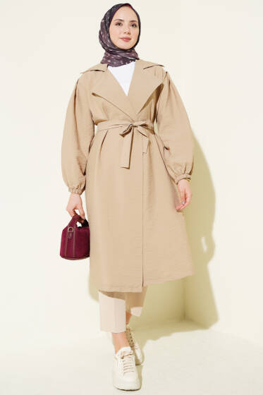 Balon Kol Kuşak Detaylı Kap Bej - Dış Giyim&Mont