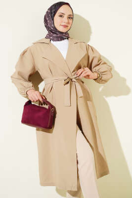 Balon Kol Kuşak Detaylı Kap Bej - Dış Giyim&Mont