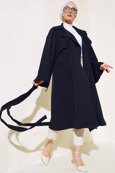 Balon Kol Kuşaklı Kap Siyah - Dış Giyim&Mont