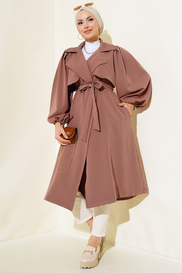 Balon Kol Kuşaklı Kap Vizon - Dış Giyim&Mont