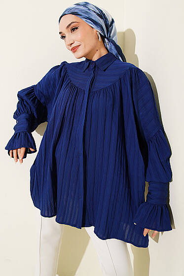 Balon Kol Manşetli Gömlek Lacivert - Gömlek