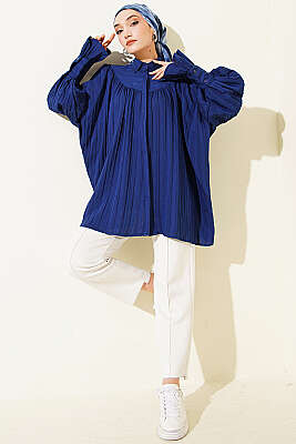 Balon Kol Manşetli Gömlek Lacivert - Gömlek