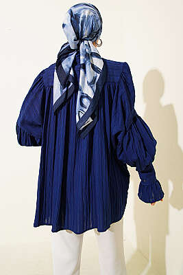 Balon Kol Manşetli Gömlek Lacivert - Gömlek