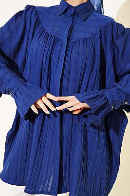 Balon Kol Manşetli Gömlek Lacivert - Gömlek